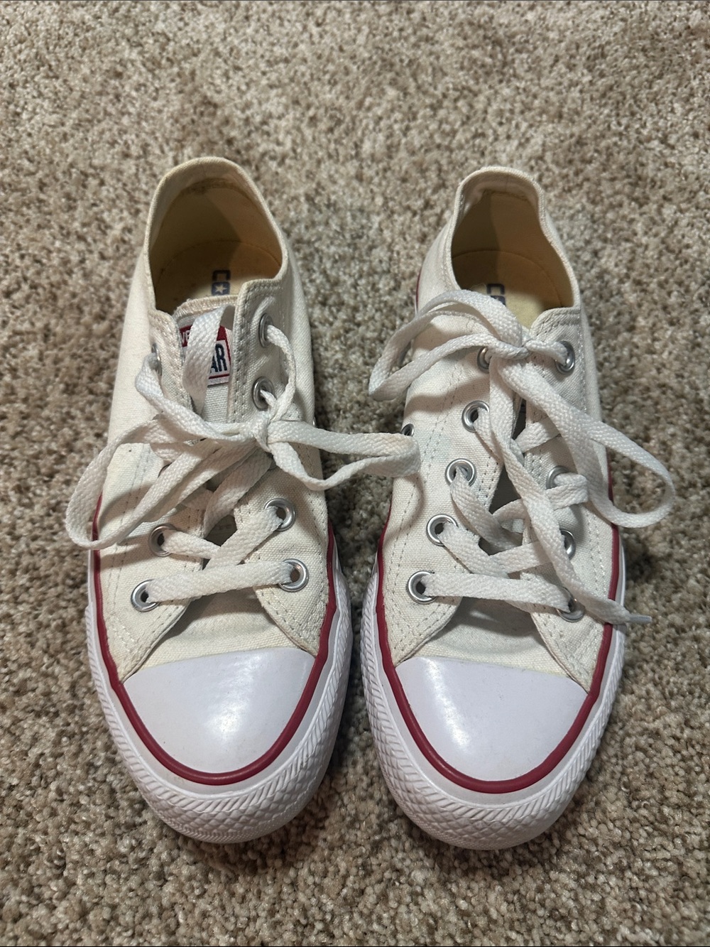 Converse Low-Top Sneakers in White with Red Trim